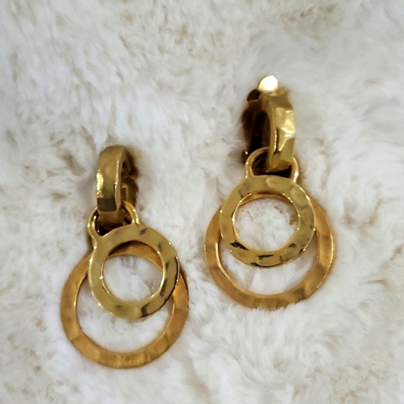 GOLD TONE CLIP ON EARRINGS DOUBLES OR SINGLES REMOVABLE PIECES ELEGANT DRESSY - Picture 1 of 6